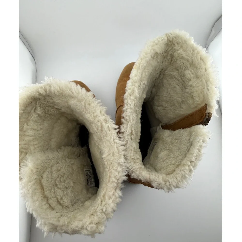 Sorel‎ Whitney Mid Calf Boots Kids Girls Size 2 Tan Suede Faux Fur